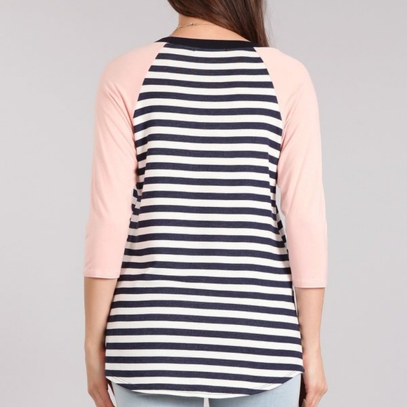 SOLID STRIPED KNIT BASEBALL TEE - Picture 2 of 3